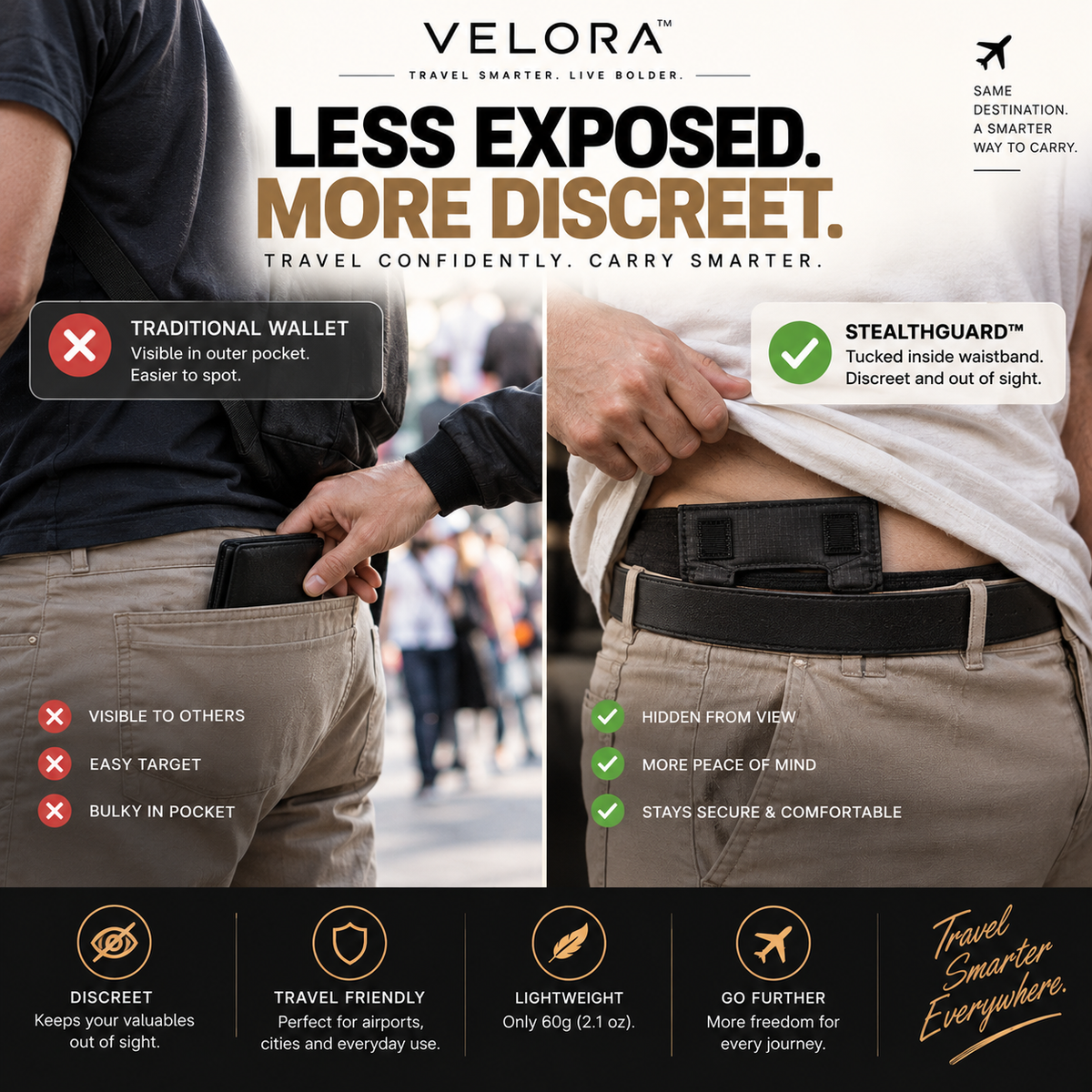 Velora StealthGuard™ Hidden Travel Money Belt