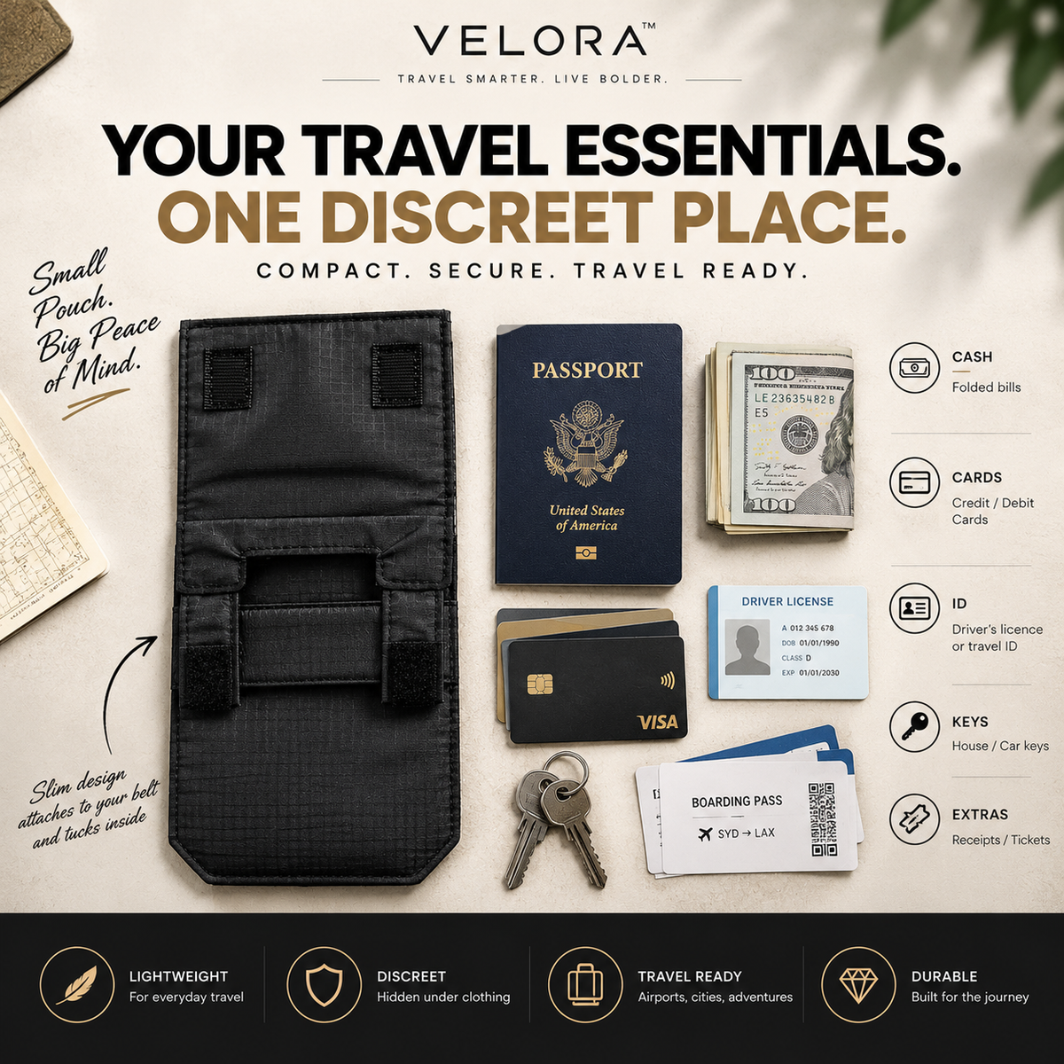 Velora StealthGuard™ Hidden Travel Money Belt