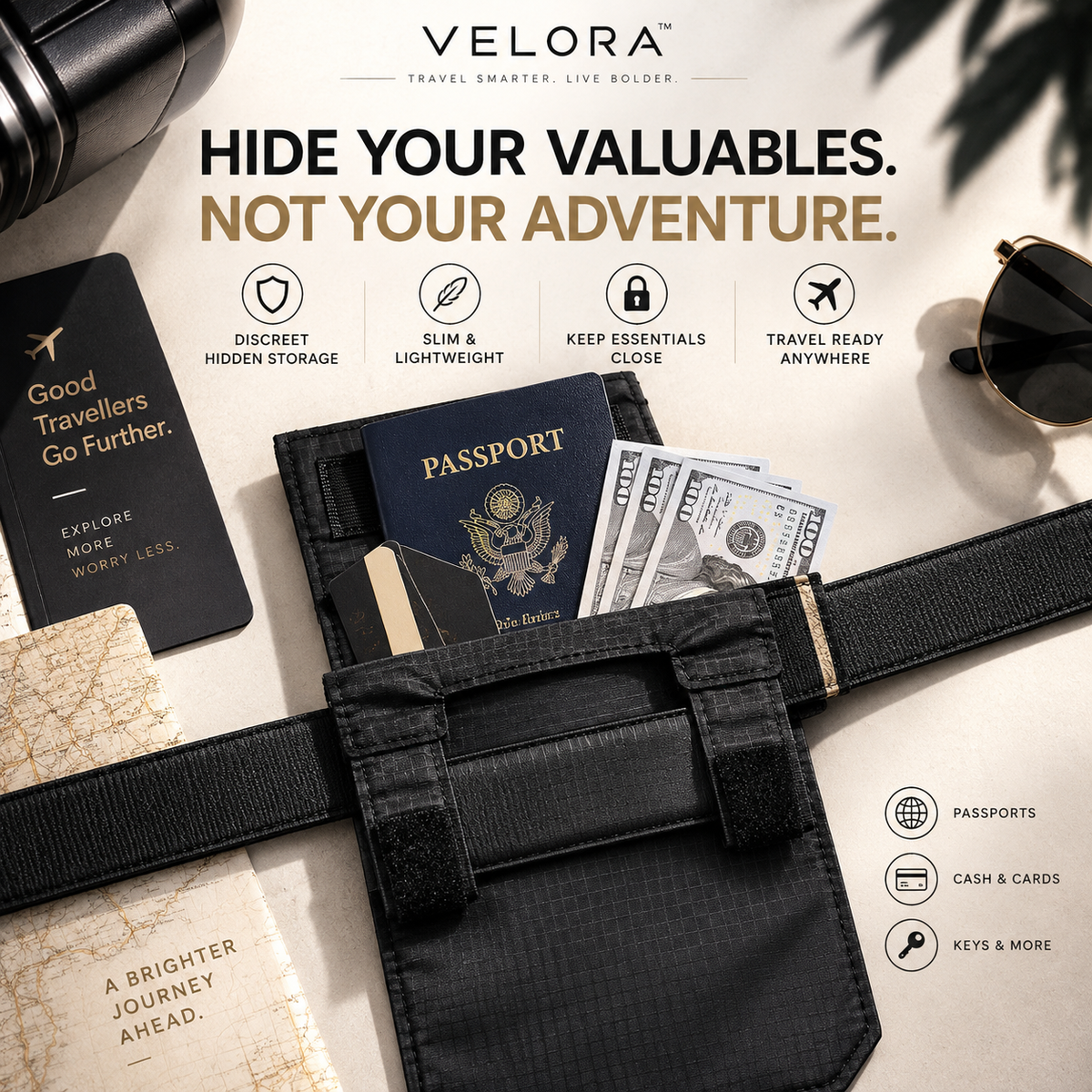 Velora StealthGuard™ Hidden Travel Money Belt
